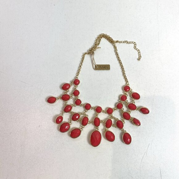 IMAN Designer Bib Necklace Reversible Pale Pink Red Gold Tone New - Picture 4 of 5